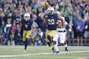 Notre Dame running back C.J. Prosise runs for a touchdown against Georgia Tech. (Michael Conroy / AP)