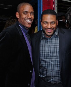 Bobby Brown and Jerome Bettis at an Excessive Celebration event at the House of Blues, Chicago.