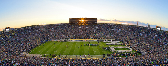 Notre Dame stadium at sunset. Photo: Matt Cashore.