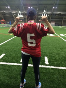 This year participants got to choose from a variety of authentic practice jerseys. I went with no. 5...for obvious reasons 