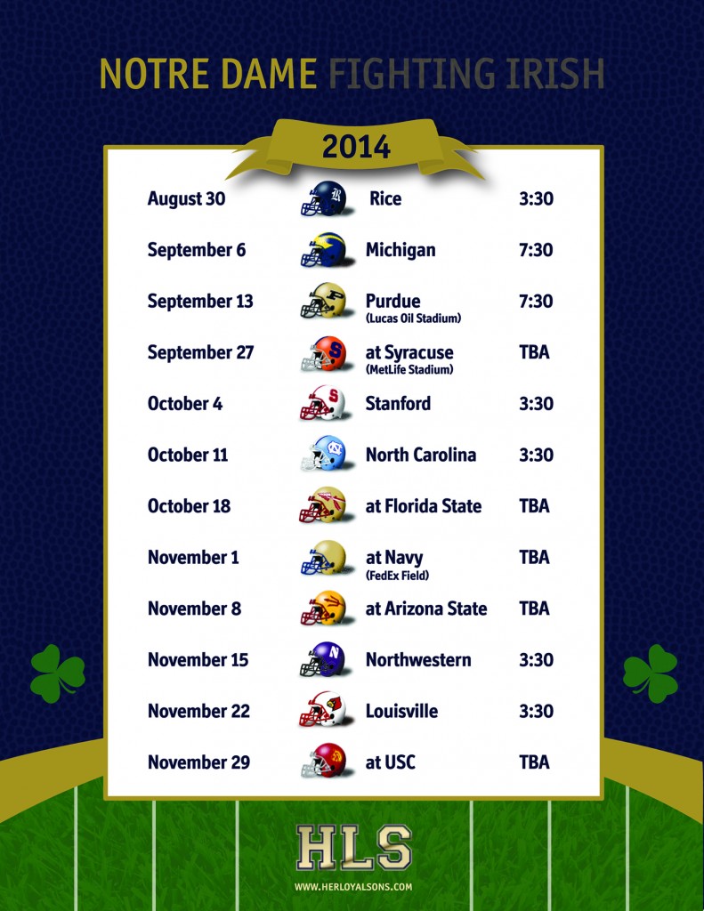 2014 Notre Dame Football Schedule - Her Loyal Sons