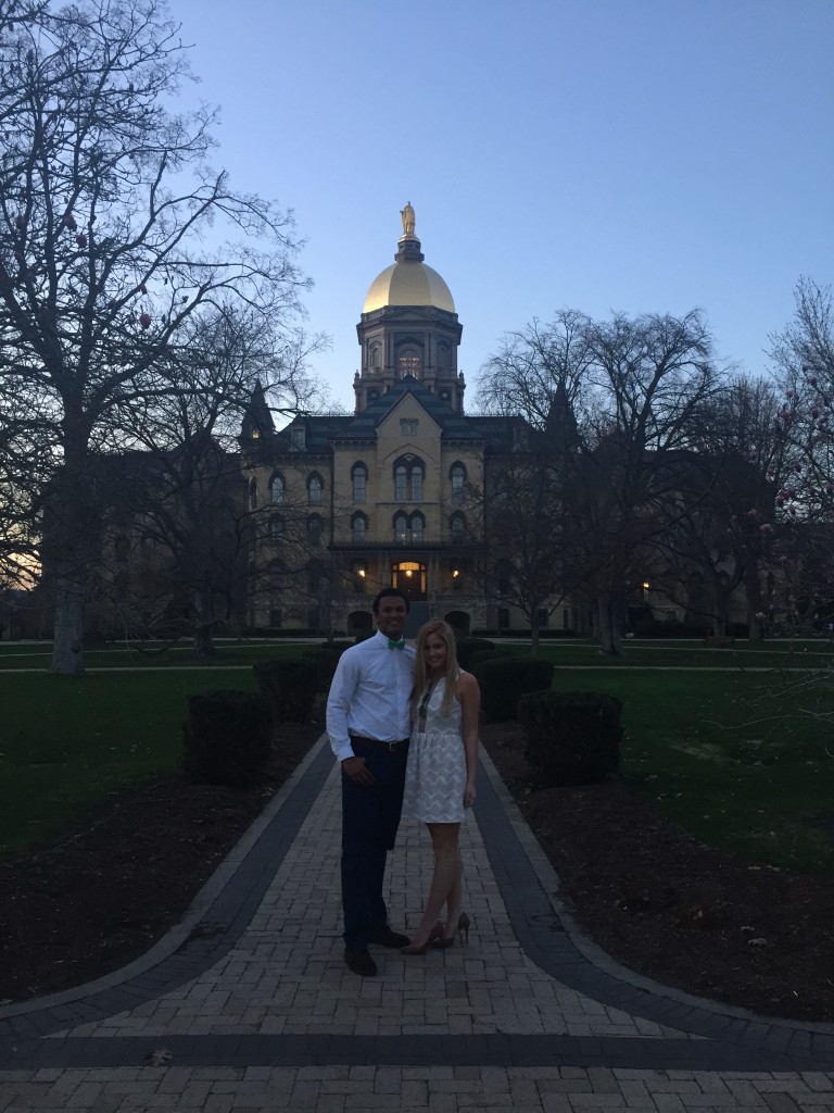 Elli and DeShone share a moment in front of the Golden Dome. Photo Credit: Elli Thatcher