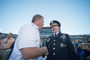 Chairman of the Joint Chiefs of Staff Gen. Martin E. Dempsey talks with University of Notre Dame Head Football Coach Brian Kelly before a football game at Notre Dame Stadium in South Bend, Ind., Sept. 6, 2014. DoD Photo by Mass Communication Specialist 1st Class Daniel Hinton. (via Flickr)