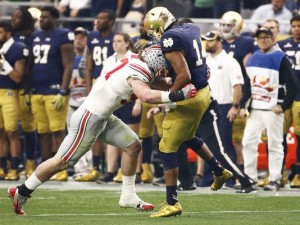 Ohio State defensive lineman Joey Bosa was ejected from the game for targeting Notre Dame quarterback DeShone Kizer. (Photo: Rob Schumacher/azcentral sports)