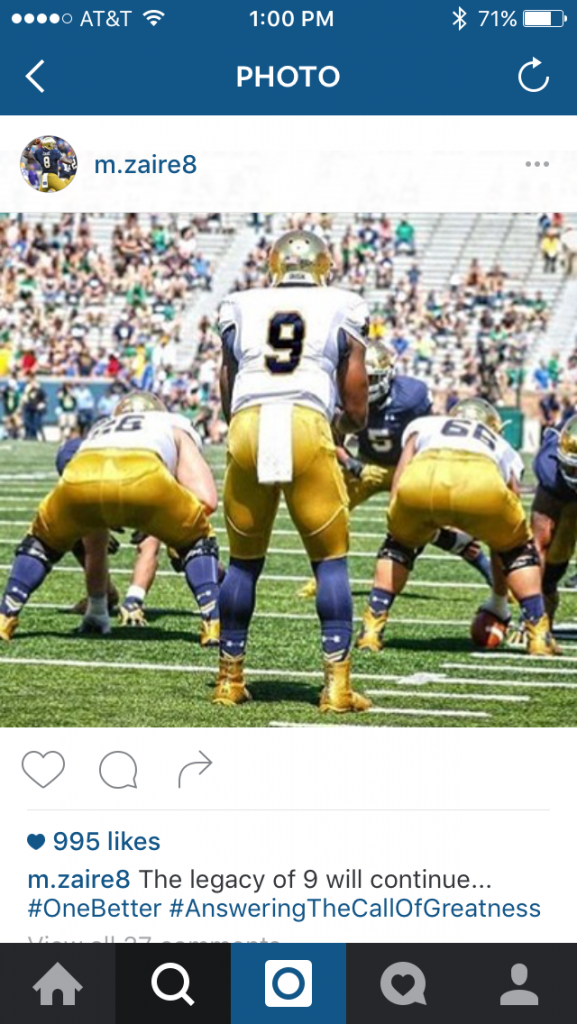 Malik Zaire (m.zaire8) Instagram post on April 20, 2016