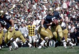 Notre Dame Irish quarterback # 5 Terry Hanratty in action during the 1968 season. (USA Today Sports Images)