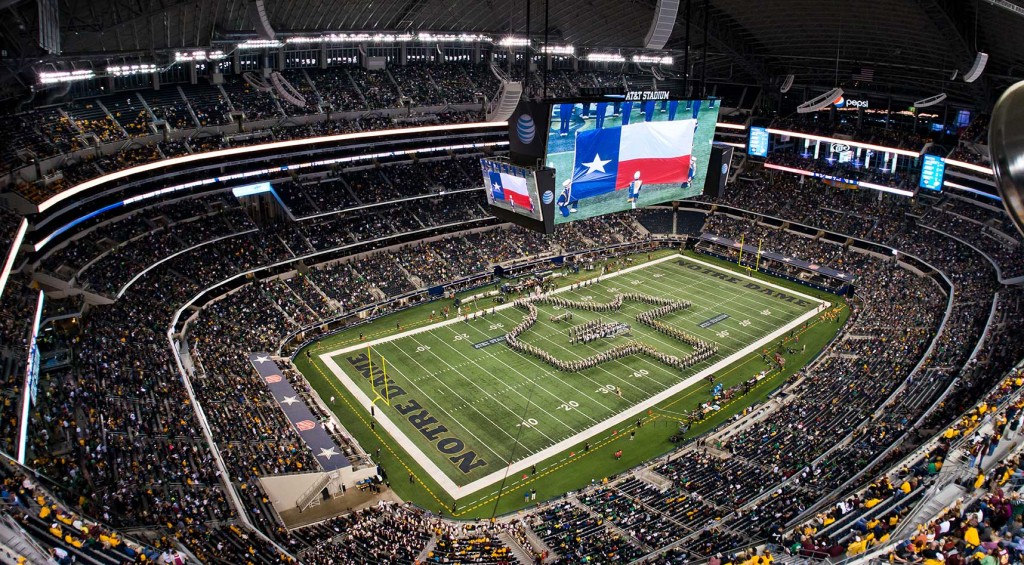 Oct. 5, 2013; The Notre Dame Marching Band performs at halftime of the Shamrock Series game against Arizona State at ATT Staidum. Photo by Matt Cashore