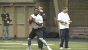 Everett Golson back at Notre Dame for pro day. Photo via wane.com