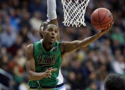 Notre Dame's V.J. Beachem (3) takes a shot during the first half of an NCAA college basketball game against Villanova Dec. 10, 2016, in Newark, N.J. (AP Photo/Mel Evans)